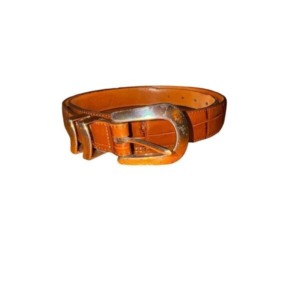 Brighton Cogniac Brown Full Grain Croc Embossed Leather Western Belt 38 - Picture 1 of 7